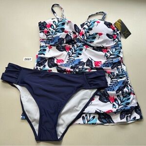 Bikinx Tankini Set XL Blue Tropic Floral Swimwear New